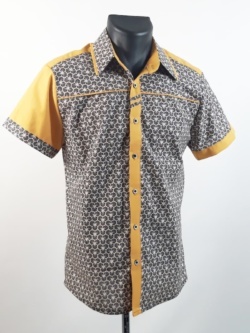 Chemise homme noire et moutarde devant