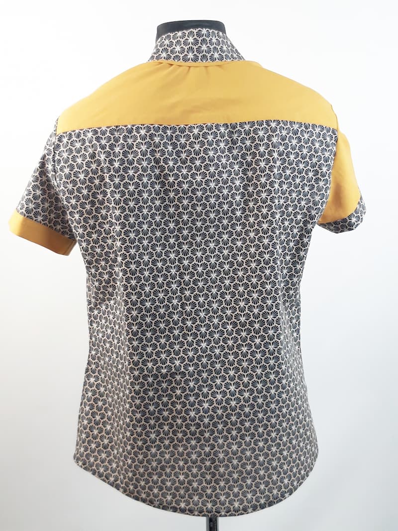 chemise_homme_manches_courtes_coupe_ajustee_100%_coton_oekotex_honey_moutarde_dos Chemise homme manches courtes noire et moutarde dos