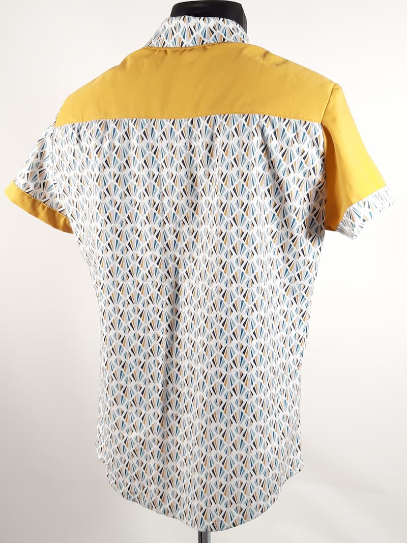chemise_homme_manches_courtes_coupe_ajustee_100%_coton_oekotex_honey_éventails_dos_r Chemise homme manches courtes éventails et moutarde