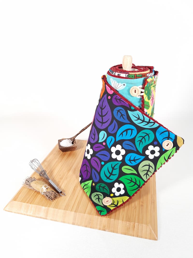 essuie_tout_reutilisable_6_feuilles_zero_dechet_coton_et_eponge_oekotex_flowers Essuie tout réutilisable flowers